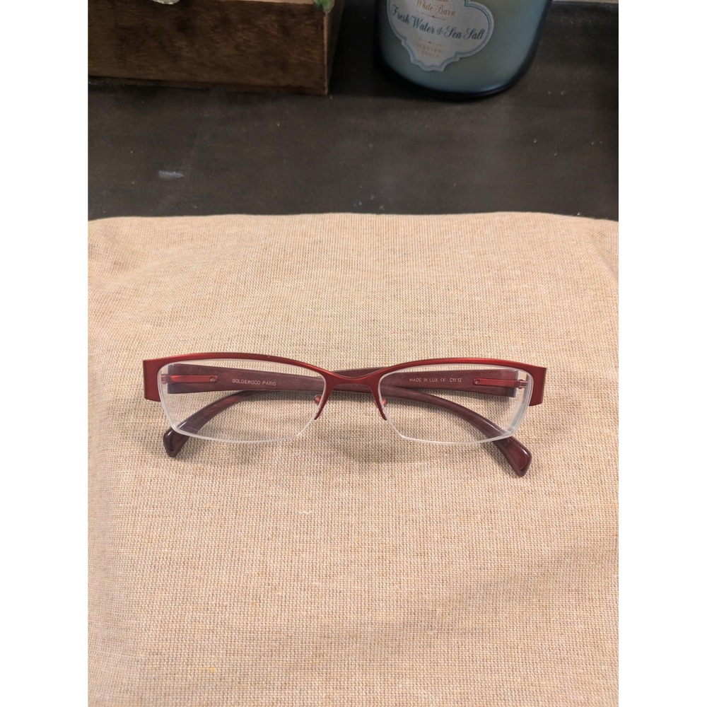 Gold & Wood Paris C11.12 Red Metal Wood Polka Dot Semi-Rimless Eyeglass Frames